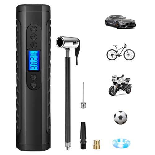 NWOUIIAY Elektrische Fahrradluftpumpe 6000 mAh Mini Tragbare Fahrradluftpumpe Luftkompressor 150 PSI mit Digitalanzeige USB Aufladung Geeignet für Autos Motorräder Fahrräder Ballspiele