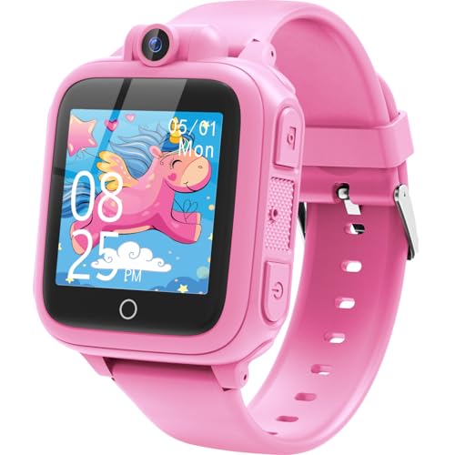 Awatty Smartwatch Kinder, Smart Watch für Jungen und Mädchen, Spielzeug für Kinder 3 4 5 6 7 8 9 10 11 12 Jahre, mit Micro SD Karte, Kamera, 14 Spiele, Musik, Wecker - Rosa