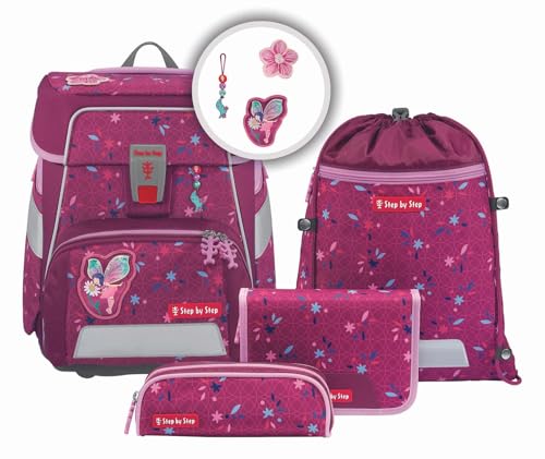 Step by Step Schulranzen-Set Space „Fairy Freya“ 5-teilig, ergonomischer Tornister, höhenverstellbar mit Hüftgurt, für die Grundschule, ab der 1. Klasse, 20L, rosa, Feen-Design