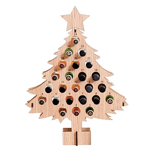 DKaony Adventskalender 2021, Weihnachtsbaum Wein Adventskalender Weihnachtsschmuck Weinregale Freistehend Holz 24 Flaschen Mini Weinflaschenständer, 40*35*15cm