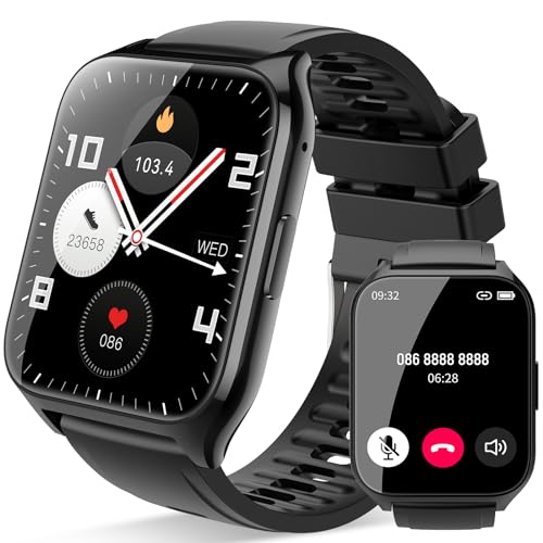 Smartwatch Damen Herren, 1,85'Zoll HD Touchscreen Smart Watch mit Bluetooth Anrufe, 112 Sportmodi Fitnessuhr, Herzfrequenzmonitor Schlafmonitor Schrittzähler, IP68 Wasserdicht für iOS Android, Schwarz