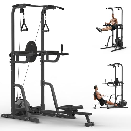 KITOPA Kraftstation für Zuhause, Klappbar Rudergeräte mit Extra Klimmzugstange, Kabelzug, LAT Pulldown Maschine, Multifunctional Fitnessstation für Ganzkörpertraining Zuhause