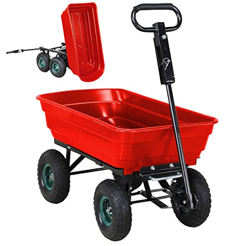 Miweba Bollerwagen Dumper | 𝟑𝟎𝟎 kg Traglast - Luftreifen - Volumen 75 L - Kippfunktion - Sackkarre - Schubkarre - Transportwagen - Kinderwagen - Handwagen - Gartenwagen - Wagen - Kippwagen (Rot)