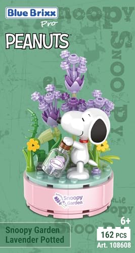 BlueBrixx Pro 108608 – Snoopy Garten „Lavendel im Topf“ aus Klemmbausteinen mit 162 Bauelementen