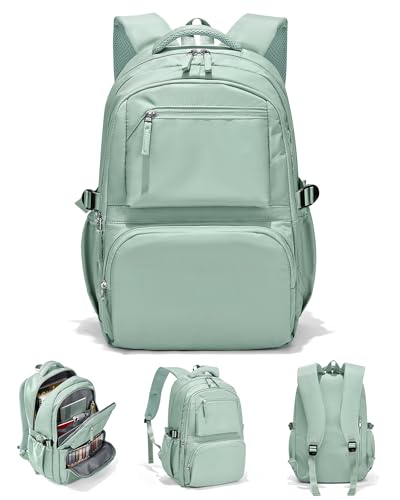 sikazan Rucksack Schule Groß, Leichter Schulrucksack Teenager Jungen 10 Jahre, Rucksack Univcersität, Schultaschen Damen mit Vielen Fächern, Casual Daypacks 30L (Mintgrün)