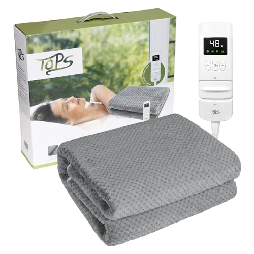 TOPS elektrische Decke Doppelt beheizte Unterdecke 160 x 140cm, 18-48℃ Wärmeeinstellungen, 3-Stufen des Auto-Aus Timers, Warmer Flanell Bett Warmer, Überhitzungsschutz, Maschinenwaschbar