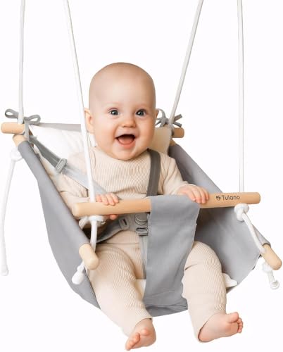Tulano Hop 40 | Babyschaukel & Kinderschaukel für Türrahmen & Garten | Outdoor Tuchschaukel | Hängewiege ab 6 Monaten | Holz & Baumwolle | Sicher & gepolstert | bis 60 kg