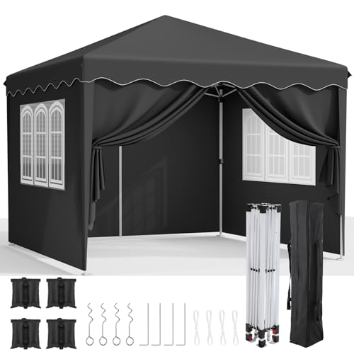 Pavillon 3x3, Faltpavillon Wasserdicht Stabil Winterfest mit 420D Oxford,UV Schutz 50+,Faltpavillon 3x3 mit 4 Seitenteilen,Gartenpavillon Höhenverstellbar, Faltbare Pavillon Zelt für Camping (Schwarz)