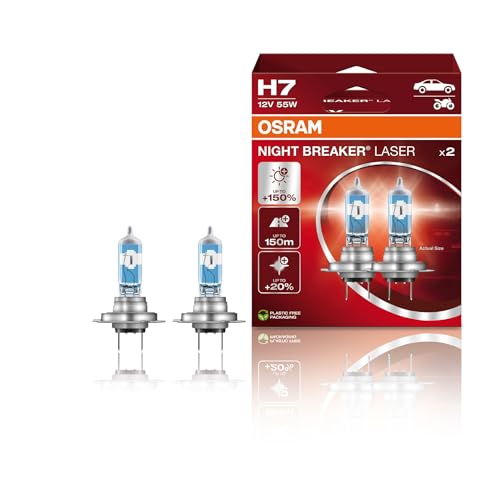 Osram Night Breaker Laser H7 next Generation, +150% mehr Helligkeit, Halogen-Scheinwerferlampe, 64210NL-HCB, 12V PKW, Duo Box (2 Lampen)(2 Stück) 1er Pack