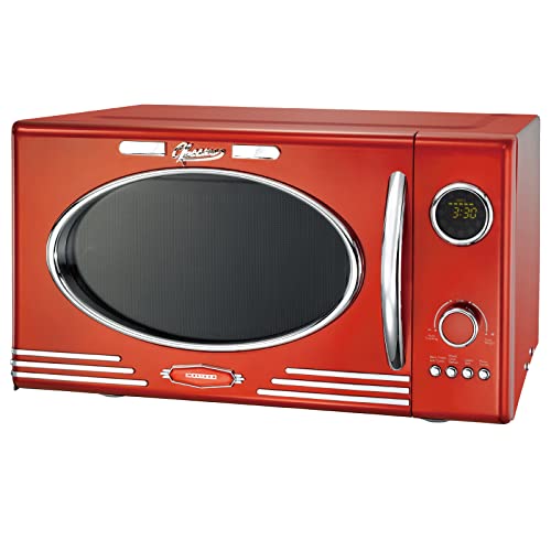 MELISSA 16330129 Retro Mikrowelle/1000 Watt/23 Liter Garraum,Design Mikrowelle mit Grill/Rot metalic