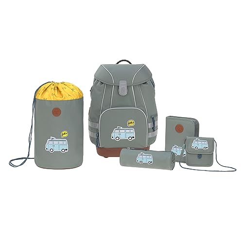 LÄSSIG Schulranzen Set mit Sporttasche, Federmäppchen, Stiftemäppchen, Turnbeutel und Brustbeutel ab 6 Jahre/School Bag Set Adventure Bus