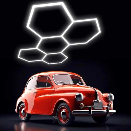 Hexagon LED Garage Light – 144 W, 16000 lm, 6500 K, Tageslichtweiß, 3 Grid – Perfekte werkstattbeleuchtung led für Garage, Autopflege, Friseursalon, Tattoo-Studio – Hochwertige led garagenbeleuchtung