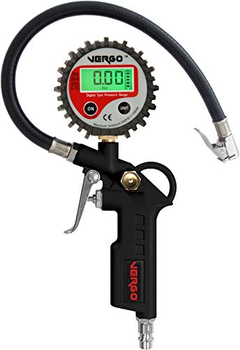 VERGO Digital Reifenfüller - Druckmesser - 14 Bar/ 200 PSI - 3 in 1 Multifunktionsgerät - Hinterleuchtet LCD - 4 Einheiten - Flexibler Schlauch - PKW, LKW, SUV, Motorrad, Fahrrad (mit Autoventilen)