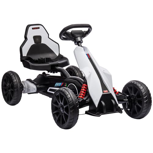 HOMCOM Kinder Elektro Gokart 12 V 3-5km/h Drift Kart mit 2-Fach verstellbarem Modus, Sicherheitsgurt, Lenkrad, Go Kart Kinderfahrzeug für 3-8 Jahre Kinder, Weiß