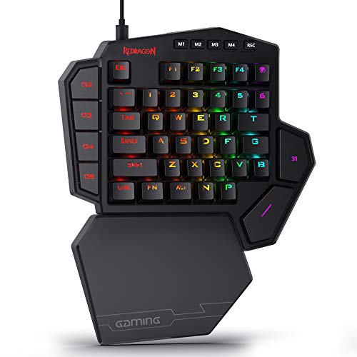 Redragon K585 DITI Einhand RGB Mechanische Gaming-Tastatur, Blaue Schalter, Typ-C Professionelle Gaming-Tastatur mit 7 Integrierten Makrotasten, Abnehmbare Handgelenkstütze, 42 Tasten