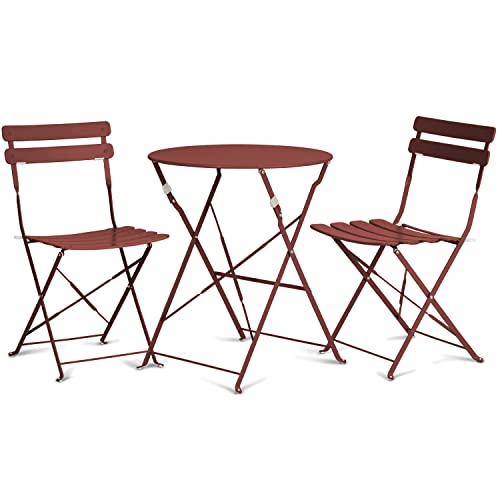 Vanage | Bistro Set Balkon | Balkonmöbel klappbar Set 3-teilig | pulverbeschichteter Stahl, wetterbeständig, Gartentisch & Stühle perfekt für Garten & kleine Balkone