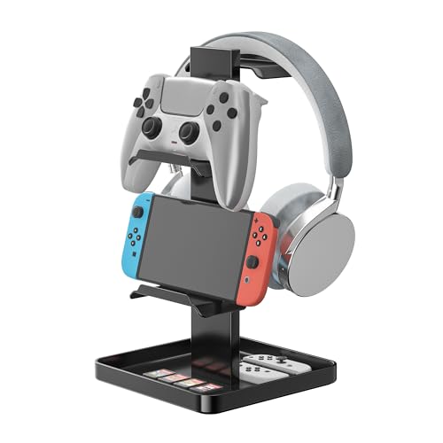 jockcaras Kopfhörer Ständer Metall Controller Halter: Verbesserter Stabiler Controller Halterung - Gaming Headset Ständer Mit Unterem Stauraum Für Kopfhörer Controller Switch iPad Ps4 Ps5 Handy.