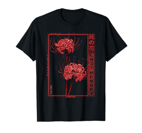 Otaku Gifts Anime & Manga Aesthetic Japanische Spinnenlilie Soft Grunge Anime Ästhetik Blume, Kurzarm, T-Shirt, Schwarz