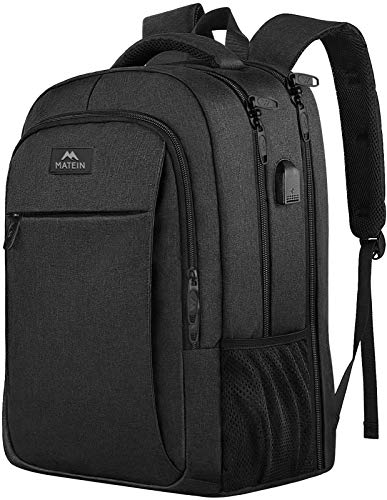 MATEIN Rucksack Herren, Groß Laptop Rucksack 17 Zoll Schulrucksack Laptoptasche mit USB Ladeanschluss Anti Diebstahl Business Arbeit Reisen Rucksack für Teenager Notebook College Tech Damen, Schwarz