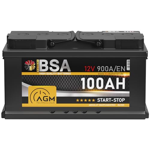 BSA AGM Batterie 100Ah 12V 900A/EN Start-Stop Batterie Autobatterie VRLA statt 95Ah 92Ah 90Ah