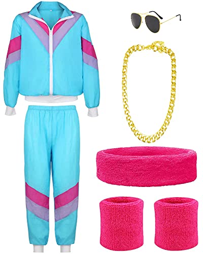YADODO 90er 80er Jahre Outfit Herren Damen Trainingsanzug Jacke Hose Anzug 80er Accessoire 80er Jahre Kleidung Herren New Kids Kostüm 80iger Schlagerparty Bad Taste Outfit Paare Karneval (L)