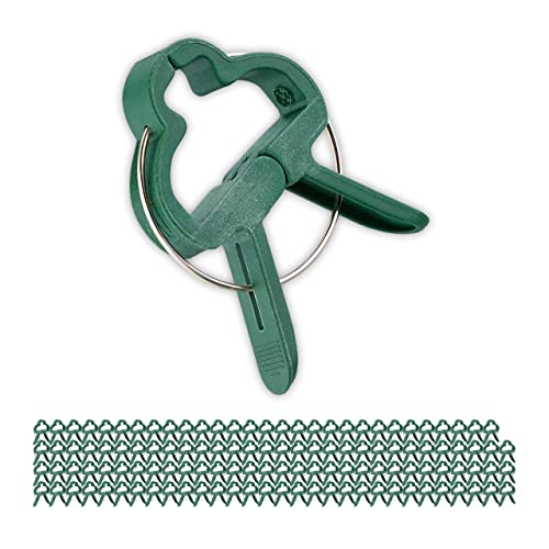 Relaxdays Pflanzenclips, 120 Stück, Pflanzenklammern groß, 4,5 x 6 cm, Klammern für Tomatenpflanzen, Gartenclips, grün, Pack