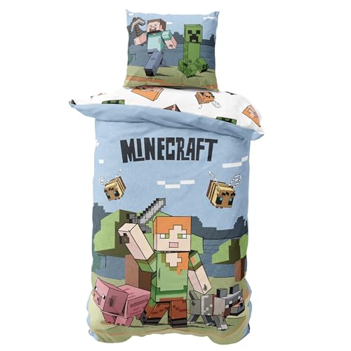 Bettwäsche 135x200, Bettwäsche 80x80 + 135x200, Kinder Teenager Bettwäsche aus Microfaser, angenehm & weich (Minecraft)
