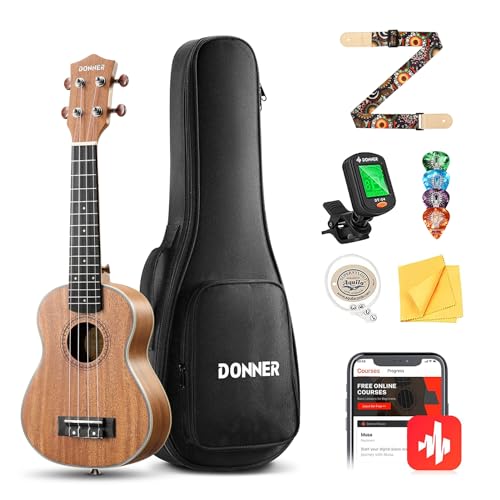 Donner Konzert Ukulele 23 Zoll für Anfänger Kinder Erwachsene Ukulele Starter Kit Mahagonieholz mit Nylon Saiten Hawaii Gitarre DUC200
