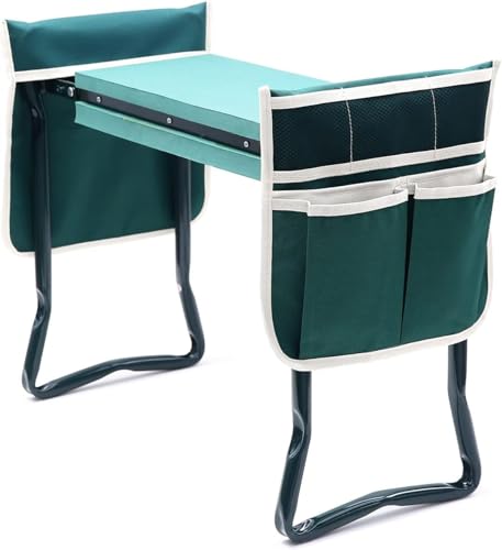 Ohuhu Garten Kniebank Gartenhocker Kniebank mit verdicken & verbreitern Eva-Schaumkissen und 2 Werkzeugtaschen, Upgraded faltbar Garten Hocker kniend Bank, Wahl für Eltern, Senioren