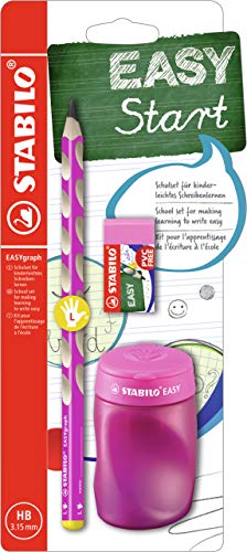 Schul-Set für Linkshänder - STABILO EASYgraph in pink - inkl. Spitzer + Radierer