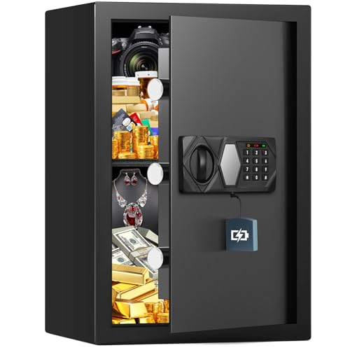 68L Groß Feuerfester Safe Tresor für Zuhause, Tresor Feuerfest Wasserdicht mit Zahlenschloss, Stummschaltfunktion und Abnehmbares Regal, Anti-Theft Safe Tresore für Geld, Dokument, Medizin