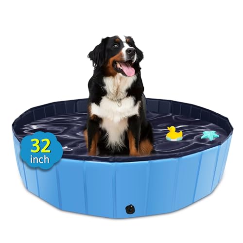 CACSPS Faltbarer Hundepool, 82 x 20,3 cm, Übergröße, Hartplastik, tragbarer Schwimmbad für Hunde, Katzen und Kinder, Haustier, Welpen-Badewanne, zusammenklappbar, Kinderpool (blau)