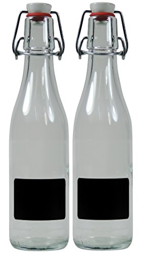 Viva-Haushaltswaren Gabriele Hesse e.K. 2 x leere Glasflasche 330ml mit Bügelverschluss aus Porzellan zum selbst abefüllen, inkl 2 Beschriftungsetiketten