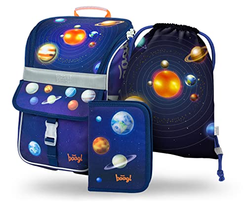Baagl Schulranzen Jungen Set 3 Teilig, Zippy Schultasche für 1. Klasse, Grundschule Ranzen Tornister mit Brustgurt, Ergonomischer Schulrucksack (Batman Dark City)