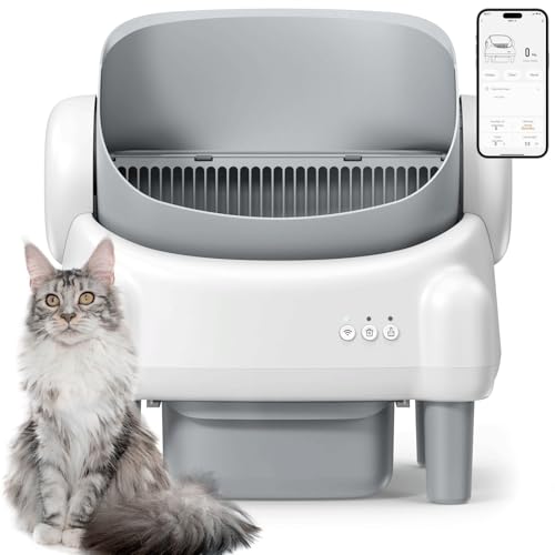 Oben offene Selbstreinigende Katzentoilette Automatische Katzenklo XXL mit App Steuerung Geruchsfreie Großer Raum Elektrisch Cat Litter Box für Mehrere Katzen