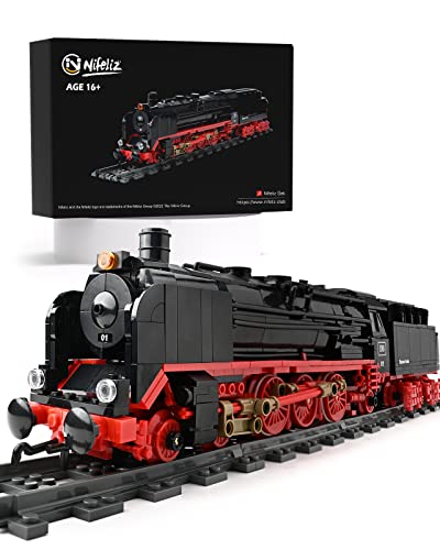 Nifeliz Zug BR01 Retro Dampflok Express Zug Modell Bausteine mit Schienen, Lokomotive Set Eisenbahn Bauspielzeug, Geschenk für Erwachsene und Jungen (1173 Teile)