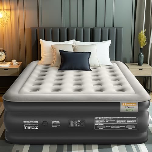 OlarHike Luftmatratze 2 Personen, Luftbett Selbstaufblasend mit Integrierter Pumpe, Selbstaufblasbare Gästebett, Gästematratze, Aufblasbare Matratze für Camping oder Heimgebrauch - 203 x 152 x 46 cm