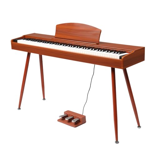 LEADZM 88 Tasten Digitalpiano mit Ständer, Voll Gewichtete Tastatur, E-Piano mit 3 Pedalen, 2 Bluetooth-Systeme, für Anfänger Geeignet, Walnussfarbe
