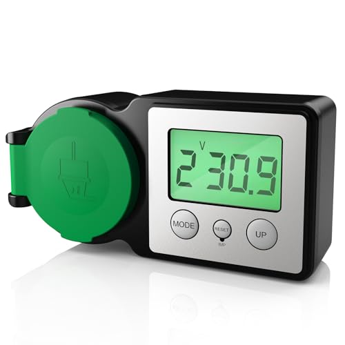 GreenSun Stromzähler für Steckdose Energiekostenmessgerät - Stromzähler Balkonkraftwerk Outdoor IP44 Stromkostenmessgerät Einspeisemessgerät mit Hintergrundbeleuchtung