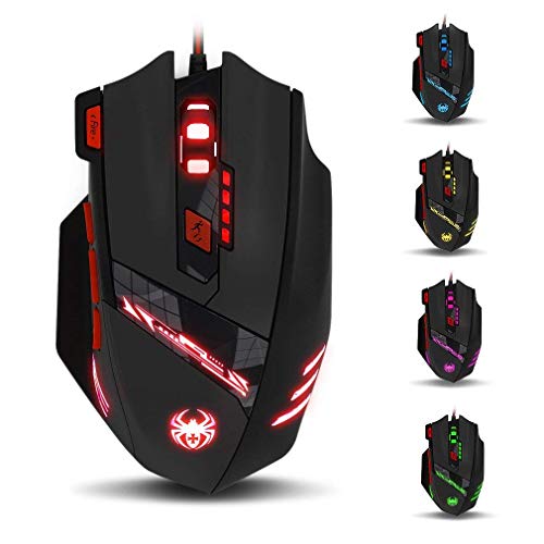 zelotes T90 Gaming Maus 9200 DPI, 8 Programmierbare Tasten, Multi-Modi LED, USB Gaming Maus, Gewichtstuning für Pro Gamer