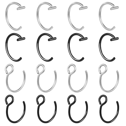 Mabor 16 Stück Fake Nasenpiercing, Silber Schwarz Fake Piercing Fake Septum Fake Nose Ring Edelstahl Fake Nasenring Nasenseptum Fake Nose Piercing Lippenpiercing für Nostril Lippen