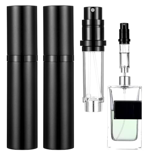 JIYIN 5ml Parfümzerstäuber Nachfüllbar, 2 Stück Zerstäuber Sprühflasche Nachfüllbarer Reiseduftstoff Zerstäuber Parfüm Abfüller Taschenzerstäuber Reisezerstäuber Flasche für Unterwegs(Schwarz)
