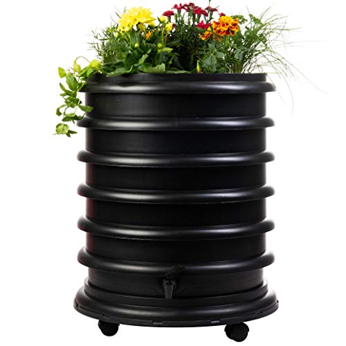 WORMbox | Wurmkomposter Wurmfarm Wurmkiste mit 4 Schalen Schwarz + Pflanzgefäß | 64 Liter | Regenwurmkomposter, Kompostwürmer produzieren Wurmhumus