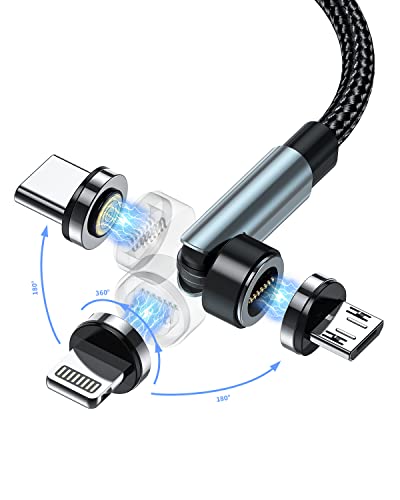Kuulaa 3 in 1 Magnetisch Ladekabel, 3A-Schnellladekabel aus Nylon, USB C Magnet Kabel 360° und 180° Drehbar Ladekabel Magnetisch für Micro-USB, Typ C-Geräte und iProducts (1M)