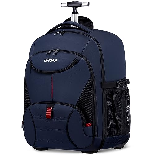 Laptoptasche Rucksack mit Rollen 17,3 Zoll Business Laptop Trolley Handgepäck Wasserdicht Schultrolley Reiserucksack mit Trolleyfunktion Kofferrucksack Schulranzen für Herren Damen Studenten, Blau