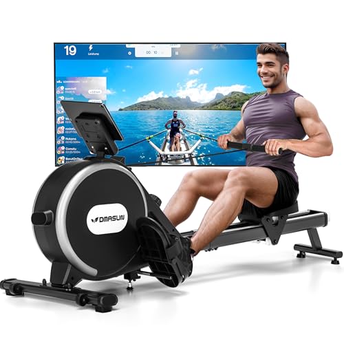 Rudergerät für Zuhause, DMASUN Rudergerät mit Magnetischem Widerstand, Upgrade Doppel-Slide-Rails, APP-Verbindung, 16 Widerstandsstufen, LCD-Display, ideal für Cardio-Training, Belastbar bis 160kg
