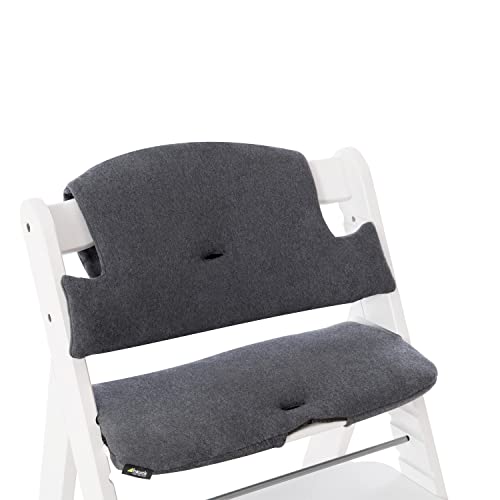 hauck Sitzkissen für Alpha+, Beta+ & Arketa Holzhochstuhl Highchair Pad Select, Anti-Rutsch Noppen, Doppelte Polsterung an Rückenlehne, Einfache Befestigung am Kinderstuhl (Jersey Charcoal)