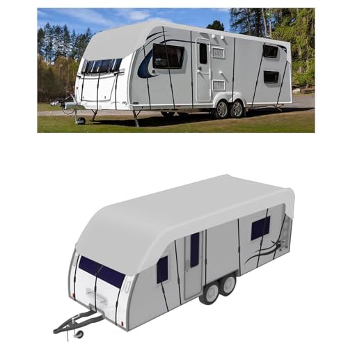 LHCXKJGS Wohnwagen Schutzhülle 210D Oxford-Gewebe Wohnwagen Abdeckplane Wind-, Regen- Und Schneefest Wohnwagenplane Geeignet Für Jede Jahreszeit Und Jedes Klima,Grey-5m×3m