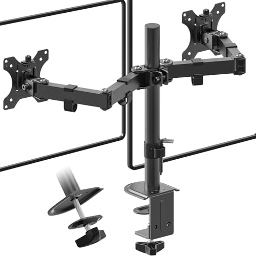 PUTORSEN Monitorhalterung für 2 Monitore, für 13-32 Zoll Flach- & Curved-Bildschirme, höhenverstellbare Bildschirmhalterung für 2 Monitore, neigbare und schwenkbare Dual-Monitor-Arme, 10 kg/Arm