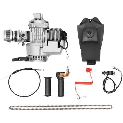 awolsrgiop 49CC 2-Takt Motor, Mini Dirtbike Motor Einzelzylinder Mini-Motor Lufterzwungene Kühlung Rennmotor mit Kraftstofftank, Dirt Bike Cross Pocketbike ATV Quad Getriebe Vergaser